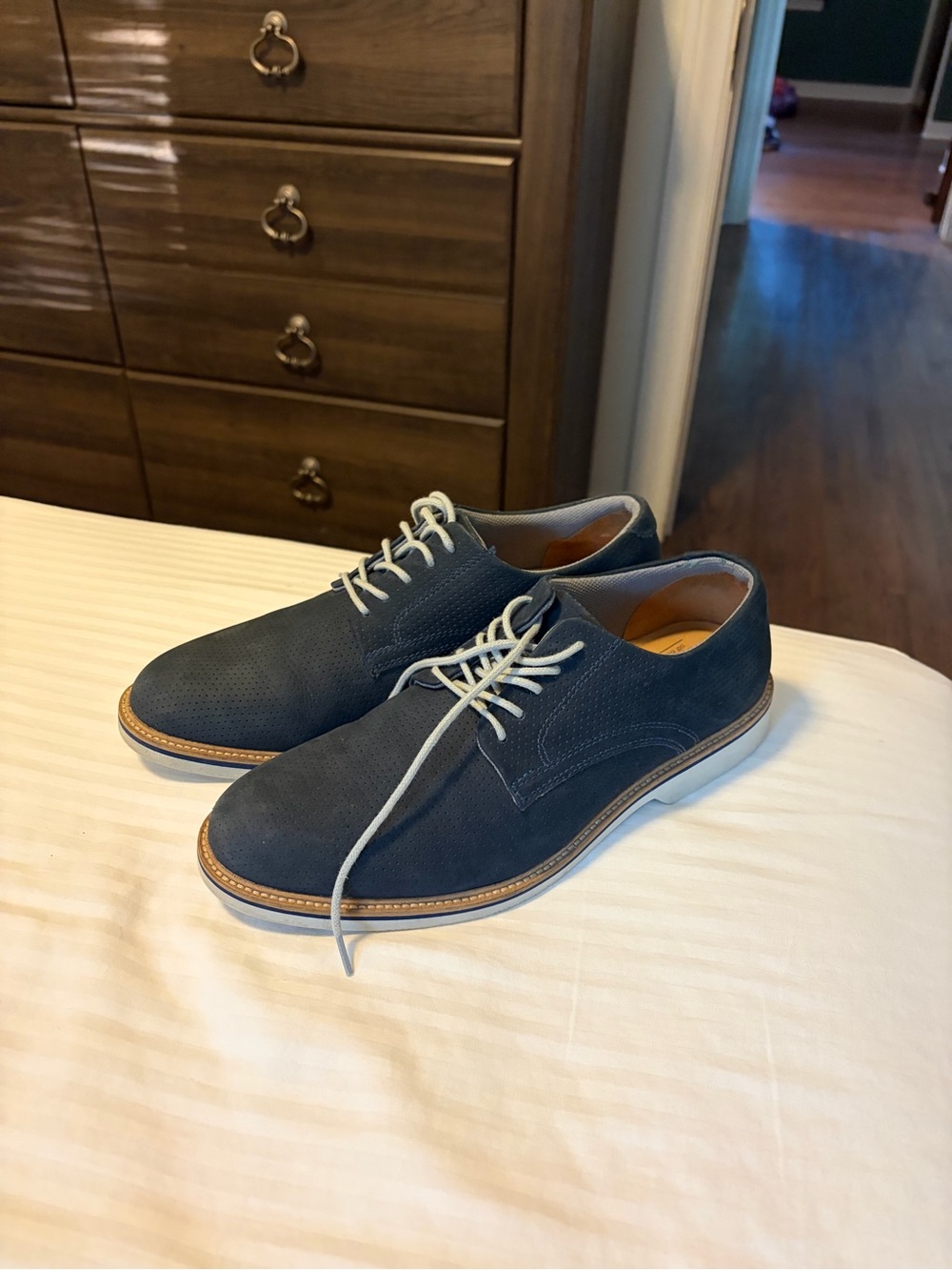 1901 Blue Suede Derby Shoes with Light Gray Laces